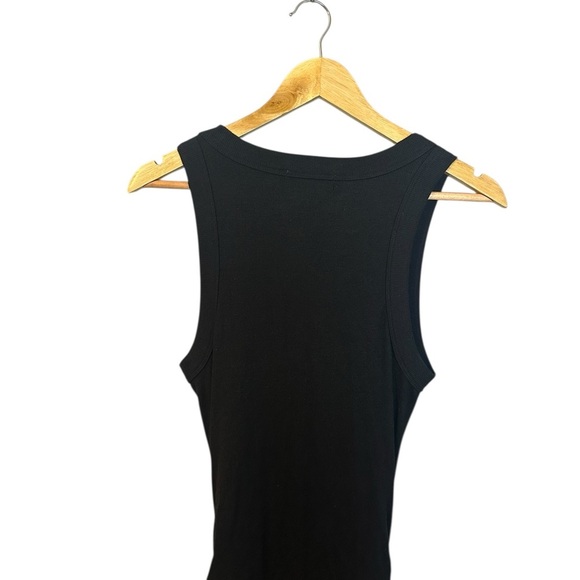 Michael Stars Dress Wren Ruched Midi Ultra Rib Black Sleeveless Medium - Picture 6 of 7